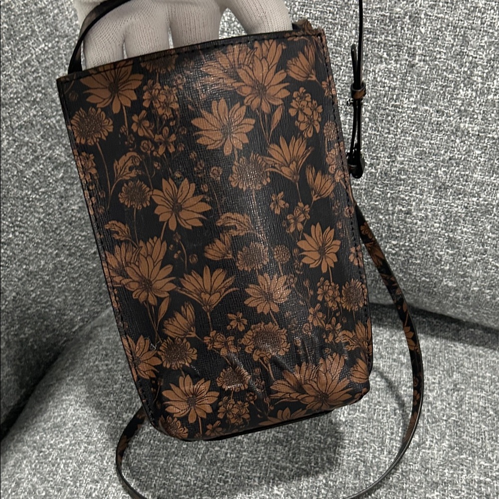 Ganni French Roast Painted Black and Brown Floral Crossbody Bag